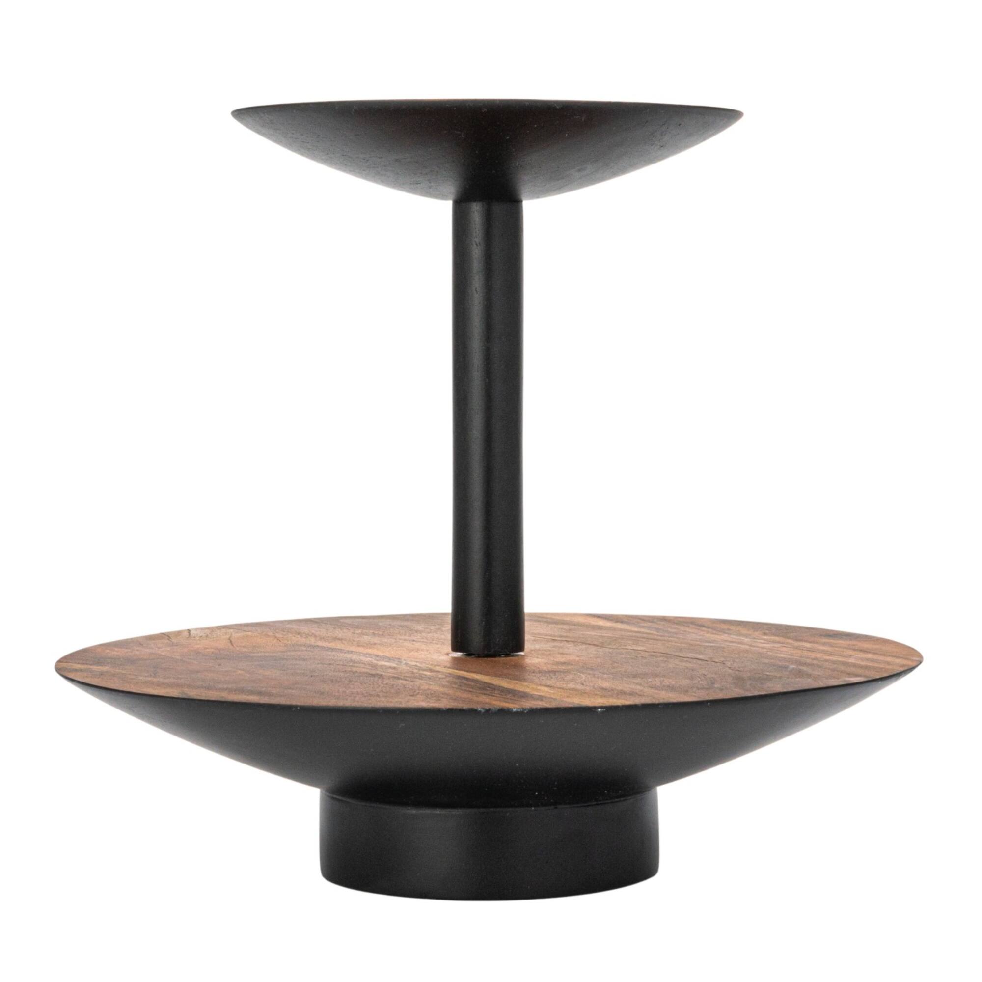 Hello Honey® 9" Round 2-Tier Acacia Wood & Metal Tray